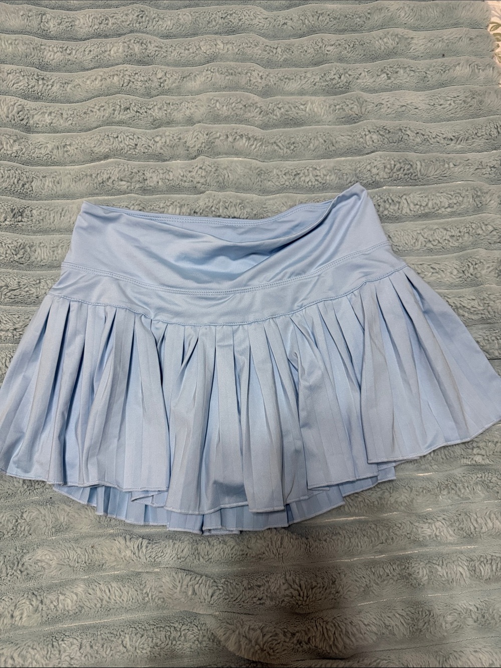 Light Blue Pleated Skater Skirt with Flattering Waistband